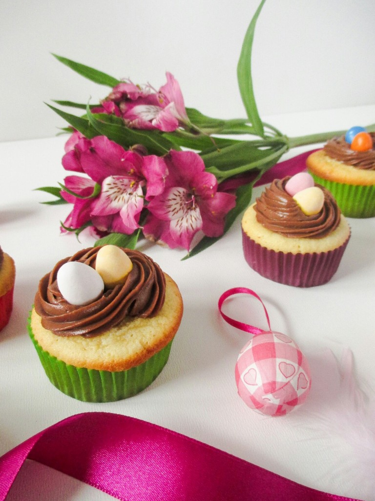 easter nest cupcakes with easter chocolate eggs